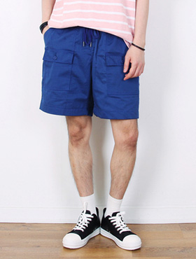 pocket banding wide shorts ; bl [ 5color / free size ] 포켓 밴딩 와이드 반바지
